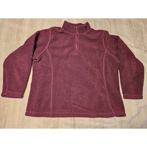 Lands End Bergundy Sherpa Fleece Quarter Zip Pullover Jacket Womens Sz Xl Lined